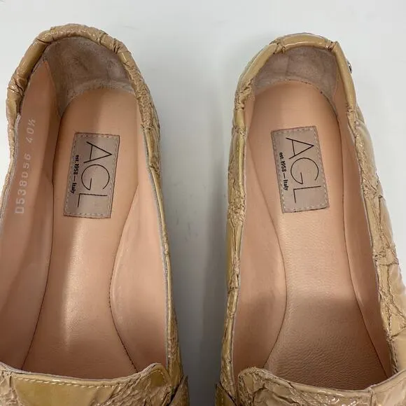 AGL Moccasins Women's 10.5 (40.5) Beige Softy Moc Calfskin Leather Flats NWOT