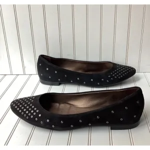 AGL Studded loafers Flat Womens 39 8.5  Black Suede Pointed Toe Slip On Grommet