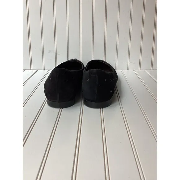 AGL Studded loafers Flat Womens 39 8.5  Black Suede Pointed Toe Slip On Grommet