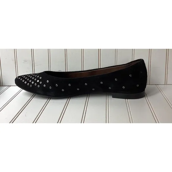 AGL Studded loafers Flat Womens 39 8.5  Black Suede Pointed Toe Slip On Grommet