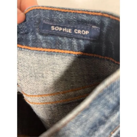 Agolde Women's Cotton Blend High Rise Distressed Sophie Crop Jeans Size …
