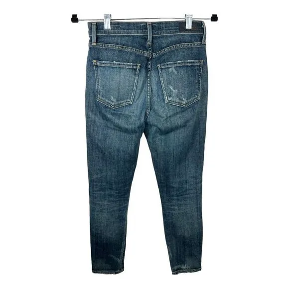 Agolde Women's Cotton Blend High Rise Distressed Sophie Crop Jeans Size …