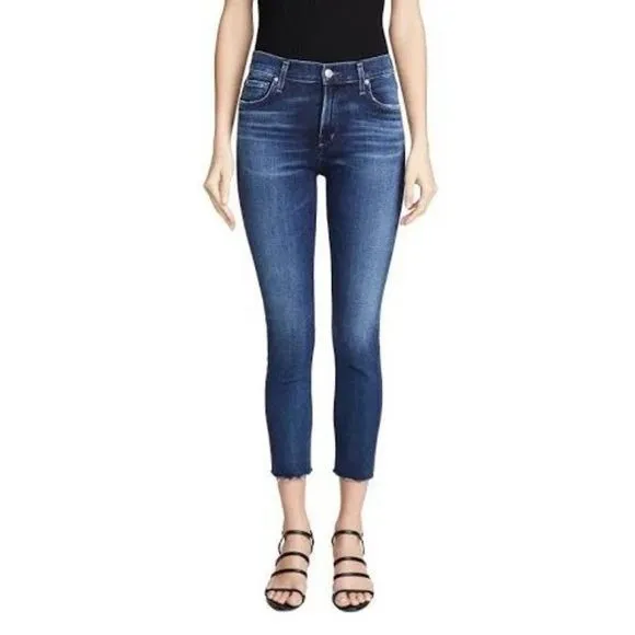Agolde Women's Cotton Blend High Rise Distressed Sophie Crop Jeans Size …
