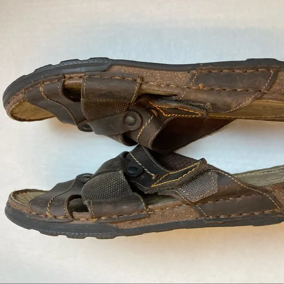 🌞Aldo Dark Brown Leather Adjustable Strap with Layer of Cork Sandals A183