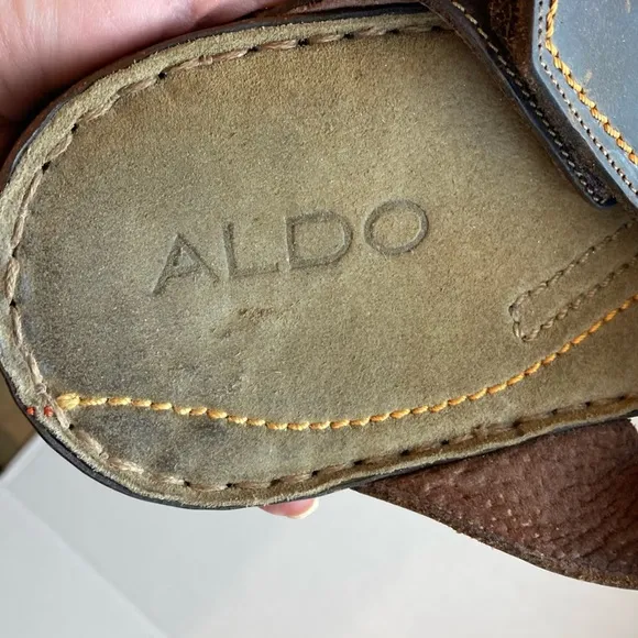 🌞Aldo Dark Brown Leather Adjustable Strap with Layer of Cork Sandals A183