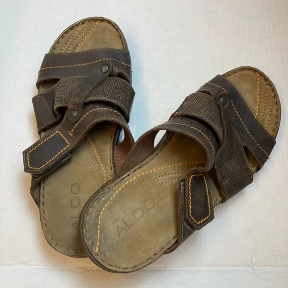 🌞Aldo Dark Brown Leather Adjustable Strap with Layer of Cork Sandals A183
