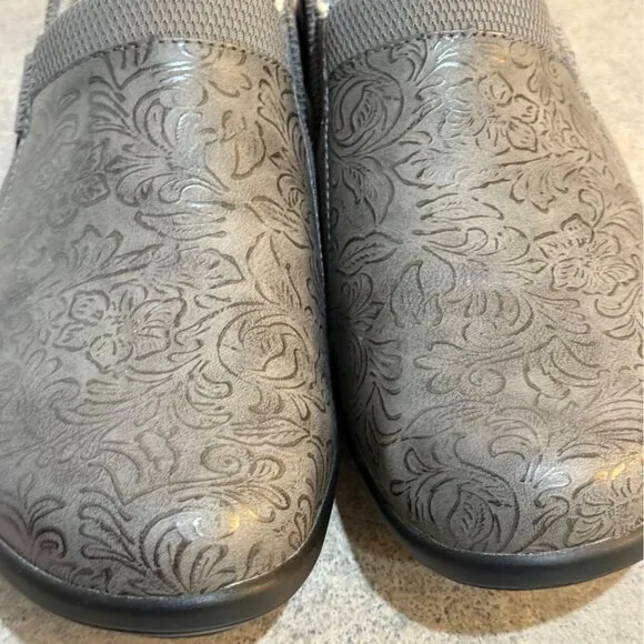 Alegria Gray Duette Shoes Womens 11 Slip On Comfort Workwear Floral Embossed
