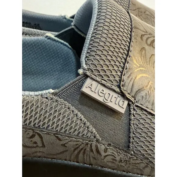 Alegria Gray Duette Shoes Womens 11 Slip On Comfort Workwear Floral Embossed