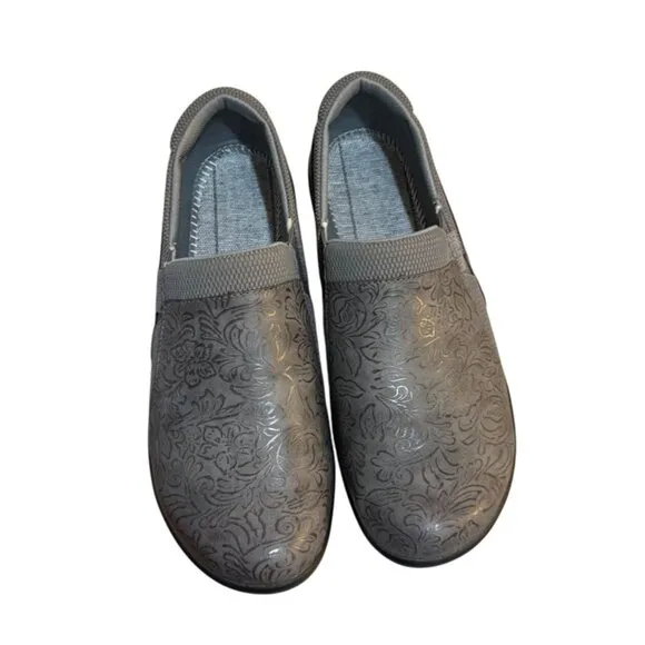Alegria Gray Duette Shoes Womens 11 Slip On Comfort Workwear Floral Embossed