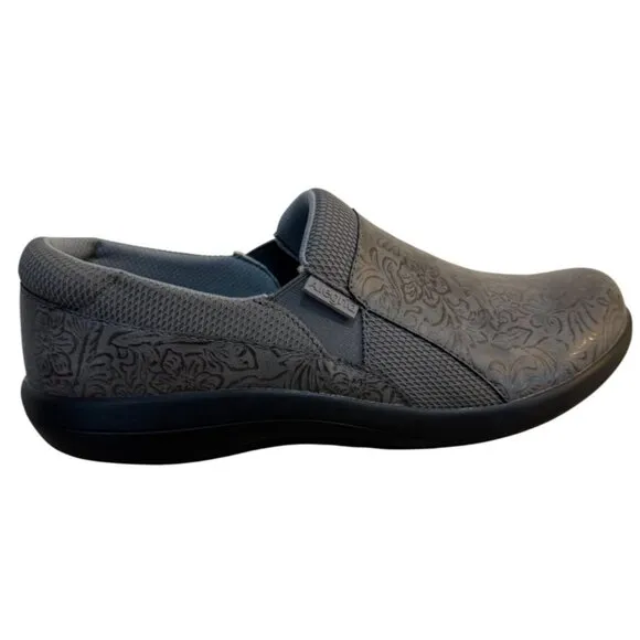 Alegria Gray Duette Shoes Womens 11 Slip On Comfort Workwear Floral Embossed