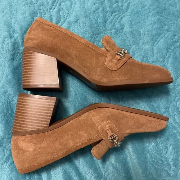 Alex Marie Women's Farin Loafer Pilgrim Heels , Shoes Brown Leather Suede Sz 8.5