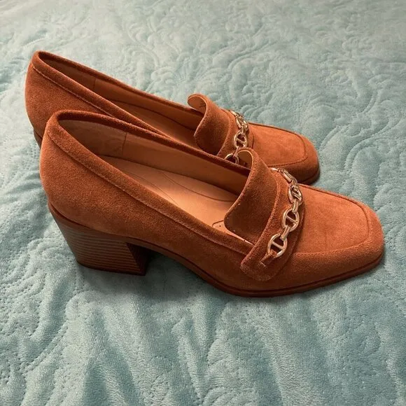 Alex Marie Women's Farin Loafer Pilgrim Heels , Shoes Brown Leather Suede Sz 8.5