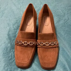 Alex Marie Women's Farin Loafer Pilgrim Heels , Shoes Brown Leather Suede Sz 8.5