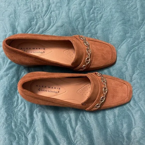 Alex Marie Women's Farin Loafer Pilgrim Heels , Shoes Brown Leather Suede Sz 8.5