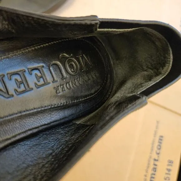 Alexander Mcqueen Black Leather Skull Flats Women's Size 38 Sequins Slip on Shoe