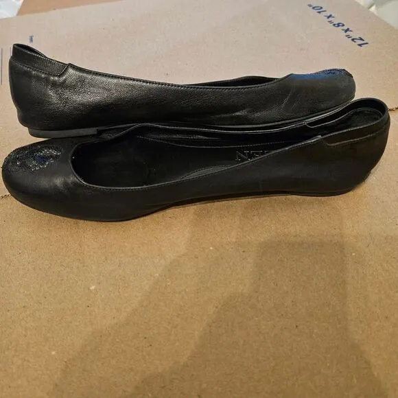 Alexander Mcqueen Black Leather Skull Flats Women's Size 38 Sequins Slip on Shoe