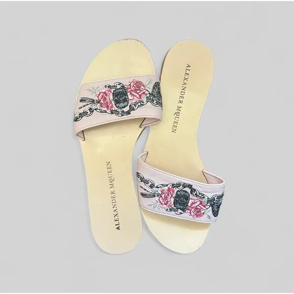 Alexander McQueen Flats Slides Skull Floral Sandal | Size 9