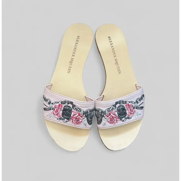 Alexander McQueen Flats Slides Skull Floral Sandal | Size 9