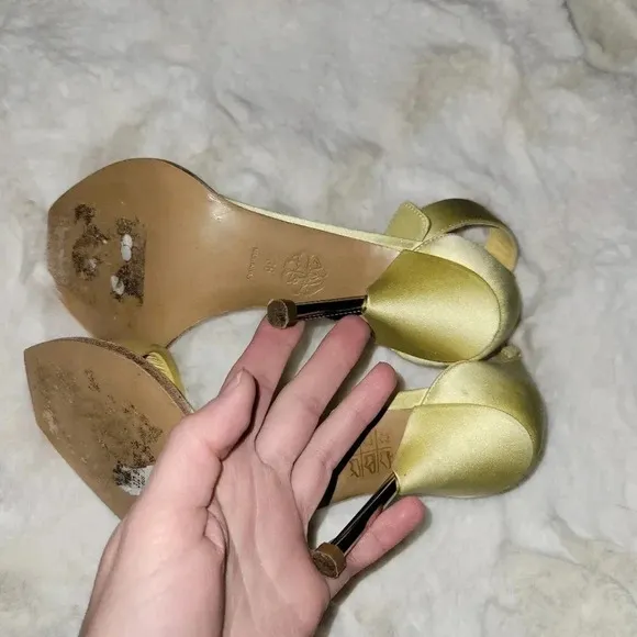 Alexander McQueen Satin Yellow Ankle Strap Sandals Heels READ 36 6