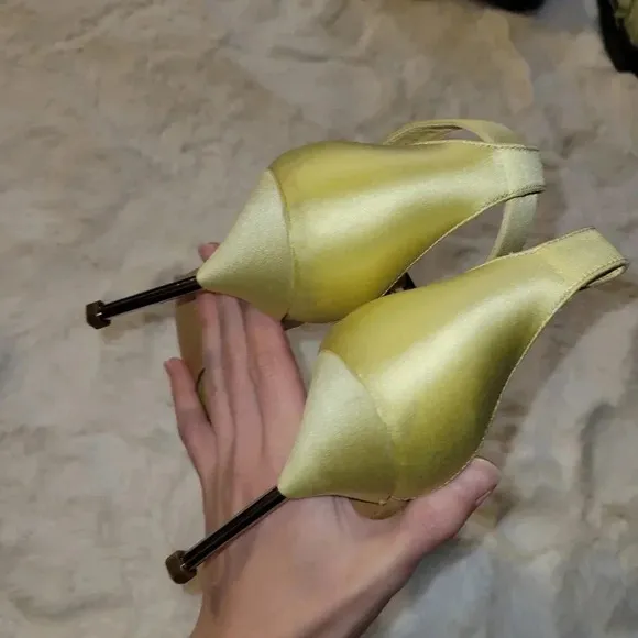 Alexander McQueen Satin Yellow Ankle Strap Sandals Heels READ 36 6