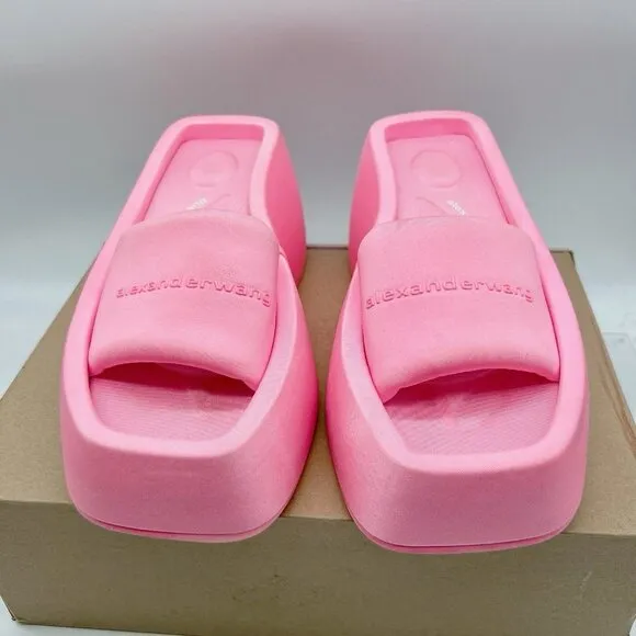 Alexander Wang Taji Platform Slides Neon Bubblegum Pink Heeled Sandals EU 37 US7