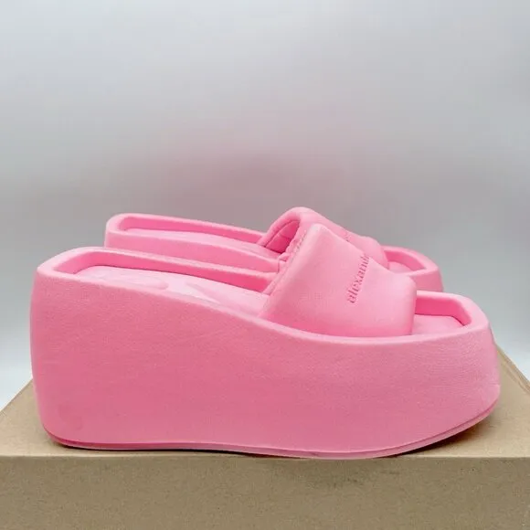 Alexander Wang Taji Platform Slides Neon Bubblegum Pink Heeled Sandals EU 37 US7