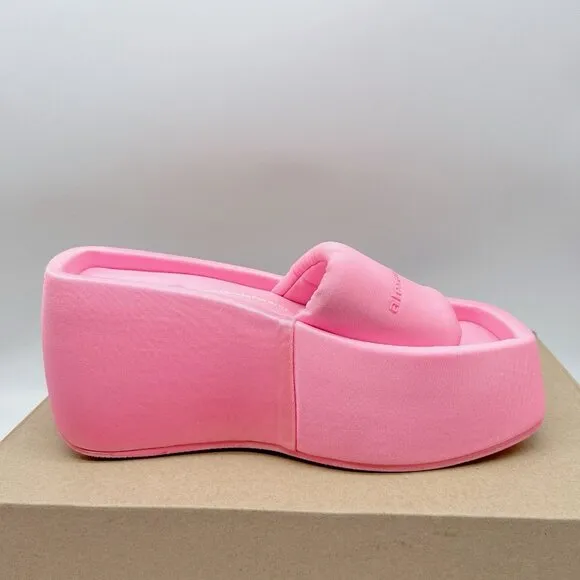 Alexander Wang Taji Platform Slides Neon Bubblegum Pink Heeled Sandals EU 37 US7
