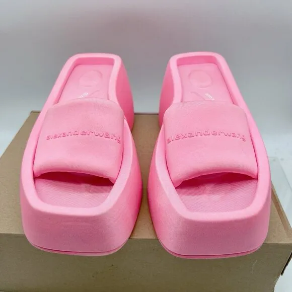 Alexander Wang Taji Platform Slides Neon Bubblegum Pink Heeled Sandals EU 37 US7