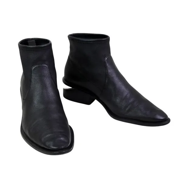 Alexander Wang BLACK REAL LEATHER LOW HEEL ROUND TOE PULL ON ANKLE BOOTS Sz 39