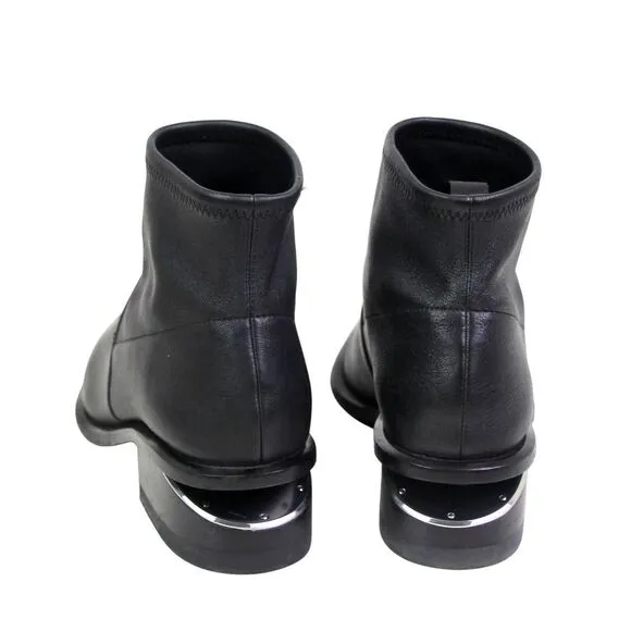 Alexander Wang BLACK REAL LEATHER LOW HEEL ROUND TOE PULL ON ANKLE BOOTS Sz 39