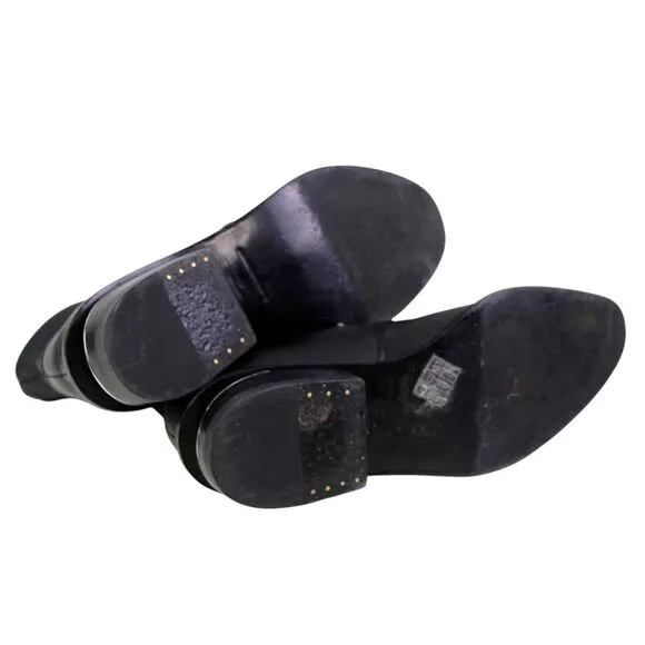 Alexander Wang BLACK REAL LEATHER LOW HEEL ROUND TOE PULL ON ANKLE BOOTS Sz 39