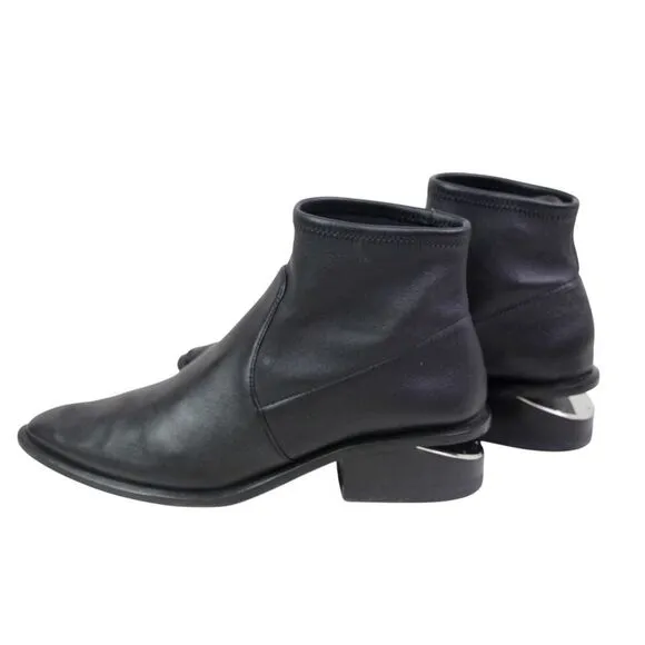 Alexander Wang BLACK REAL LEATHER LOW HEEL ROUND TOE PULL ON ANKLE BOOTS Sz 39