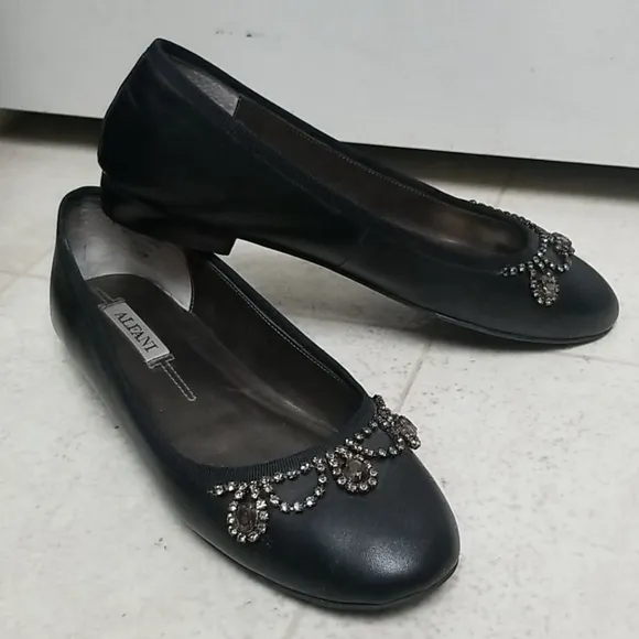 ALFANI leather rhinestone embellished ballet flats