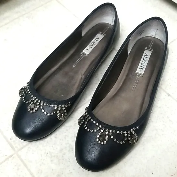 ALFANI leather rhinestone embellished ballet flats