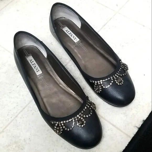 ALFANI leather rhinestone embellished ballet flats