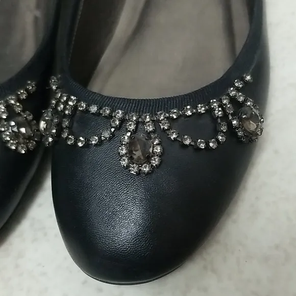ALFANI leather rhinestone embellished ballet flats