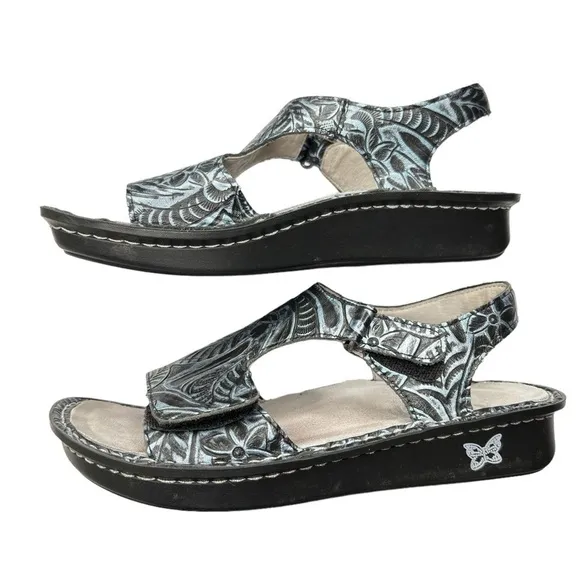 Algeria by PG Lite Sandals Adjustable Ankle Strap Embossed Leather Sz 37 VIK-152
