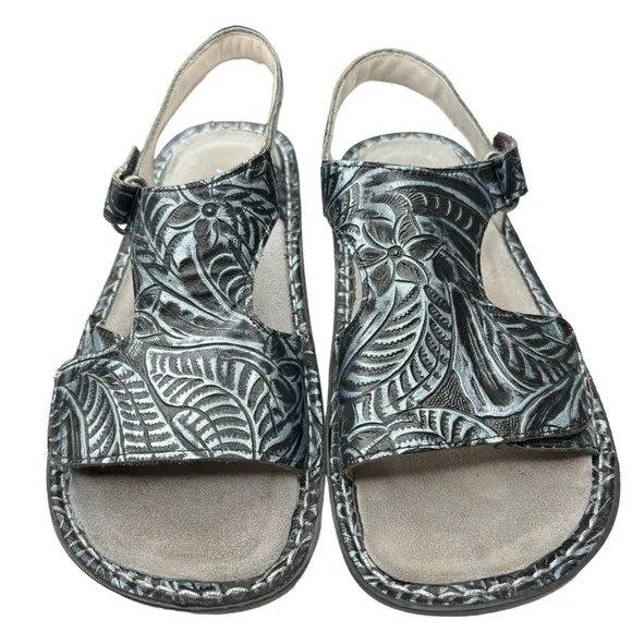 Algeria by PG Lite Sandals Adjustable Ankle Strap Embossed Leather Sz 37 VIK-152