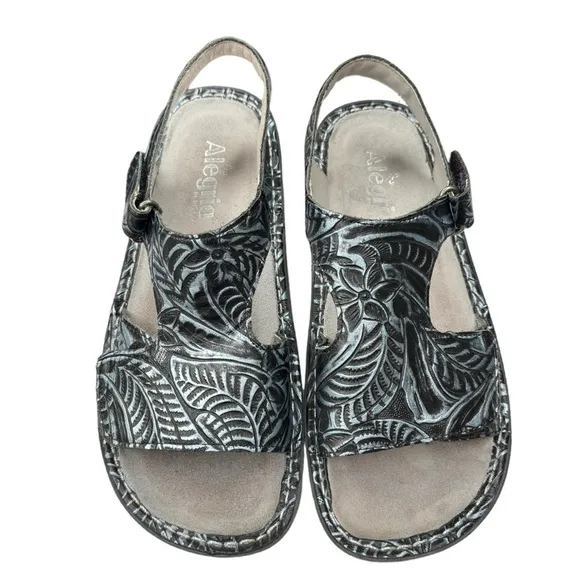 Algeria by PG Lite Sandals Adjustable Ankle Strap Embossed Leather Sz 37 VIK-152