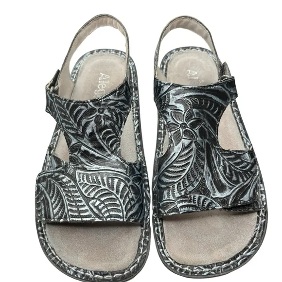 Algeria by PG Lite Sandals Adjustable Ankle Strap Embossed Leather Sz 37 VIK-152
