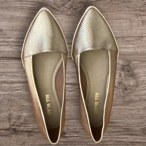 ALL BLACK Footwear Gold Shimmer Leather Pointed Toe Loafers Size 6.5 NEW