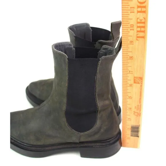 ALL BLACK GRAY REAL LEATHER LOW HEEL ROUND TOE ELASTIC SIDES ANKLE BOOTS Sz 37