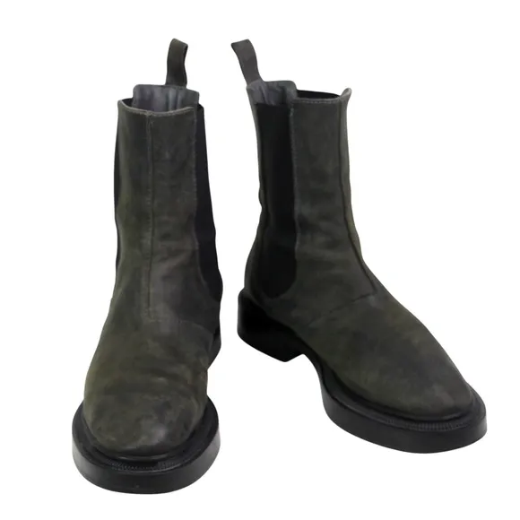 ALL BLACK GRAY REAL LEATHER LOW HEEL ROUND TOE ELASTIC SIDES ANKLE BOOTS Sz 37