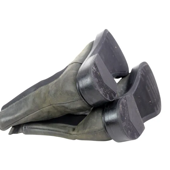 ALL BLACK GRAY REAL LEATHER LOW HEEL ROUND TOE ELASTIC SIDES ANKLE BOOTS Sz 37