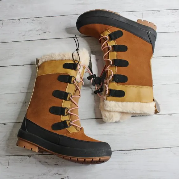 All in Motion Girl's Genuine Suede Winter Snow Boots Youth Size 3 Brown