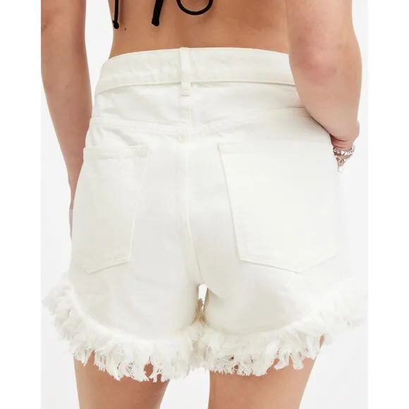 All Saints Astrid Fray Shorts High Waisted Distressed Cream White Size 30 NWT