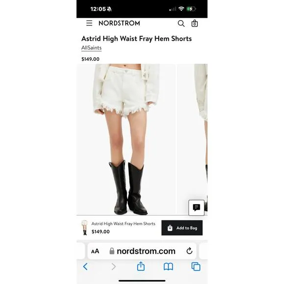 All Saints Astrid Fray Shorts High Waisted Distressed Cream White Size 30 NWT