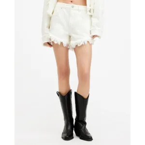 All Saints Astrid Fray Shorts High Waisted Distressed Cream White Size 30 NWT