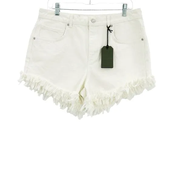 All Saints Astrid Fray Shorts High Waisted Distressed Cream White Size 30 NWT