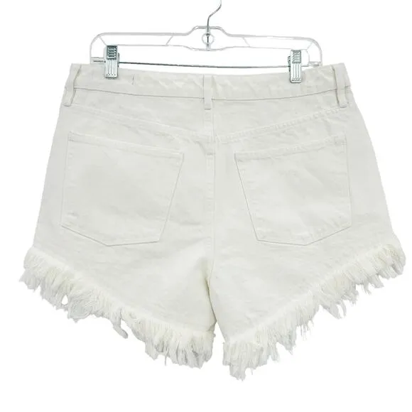 All Saints Astrid Fray Shorts High Waisted Distressed Cream White Size 30 NWT